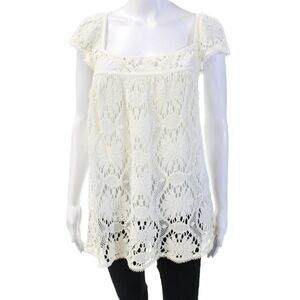 Milly Women's Short Sleeves Round Neck Crochet Blouse Cream Size 4